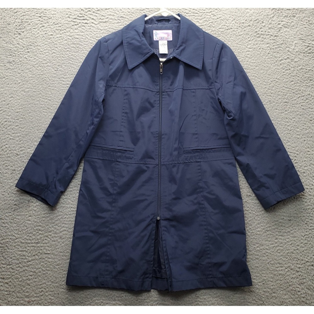Rothschild Rain Coat Youth Medium Navy Lined Long Sleeve Collared Full Zip EUC